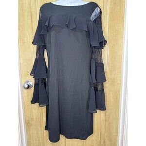White House Black Market Women's Shift Dress Size Small Black Bell Sleeve Lace